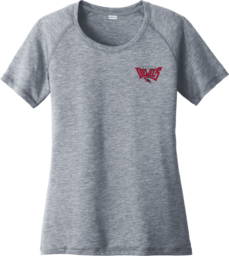 York Devils Ladies PosiCharge Tri-Blend Wicking Scoop Neck Raglan Tee